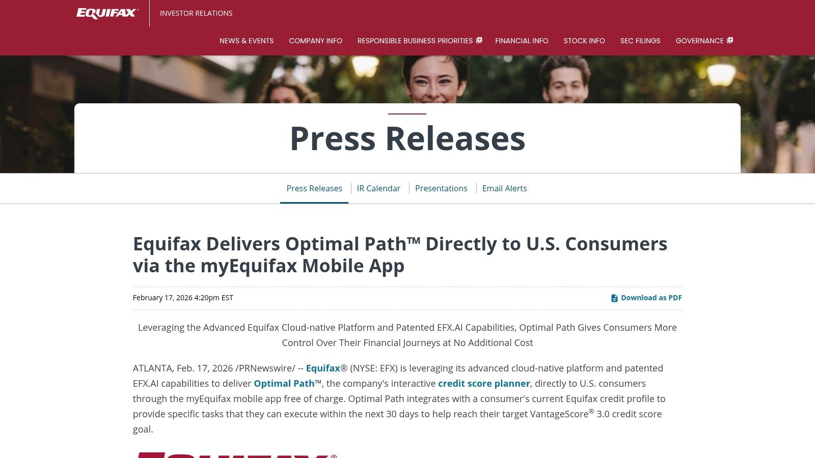 Equifax Optimal Path (myEquifax app)