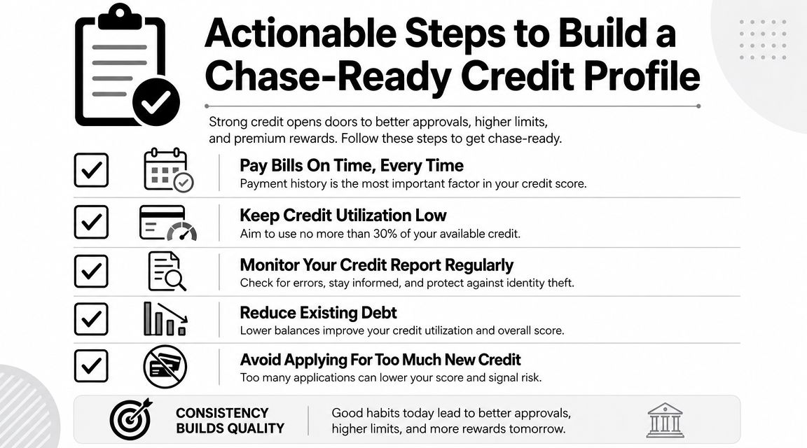 A checklist infographic outlining five essential steps to improve your credit profile for better bank approvals.
